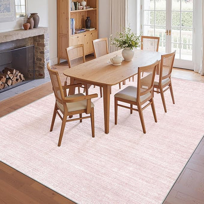 Art&Tuft Washable Rugs 9x12, Low Pile Area Rugs 9x12 Living Room - Non Slip and Stain Resistant Soft Thin Rug for Bedroom, Dining Room, Kitchen, Office, Lightpink