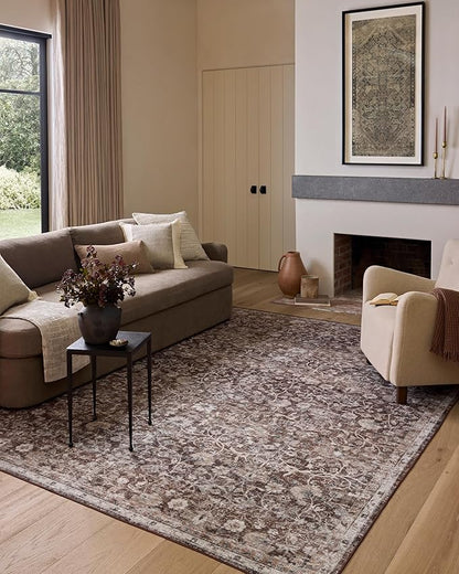 Loloi Amber Lewis Josie Collection JOS-02 Earth/Natural 6'-0" x 6'-0", .13" Pile Height, Low Profile, Machine Washable, Round Area Rug