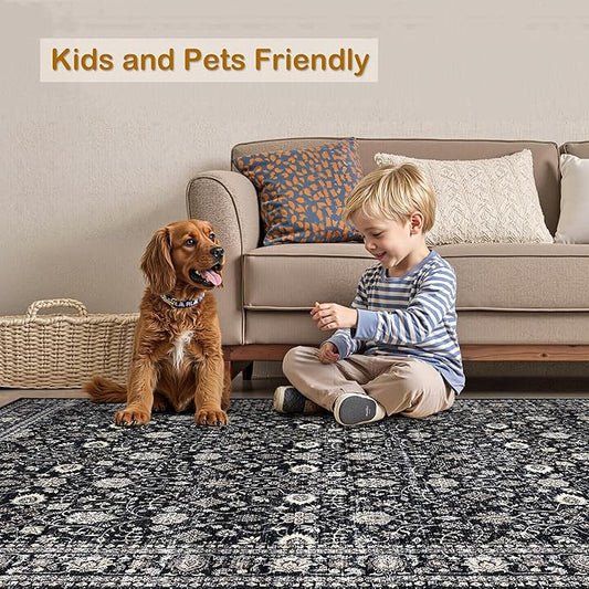 Area Rug 5x7,Boho Vintage Oriental Washable Rugs,Collapsible Area Rug for Bedroom, Entryway, Kitchen, Bathroom