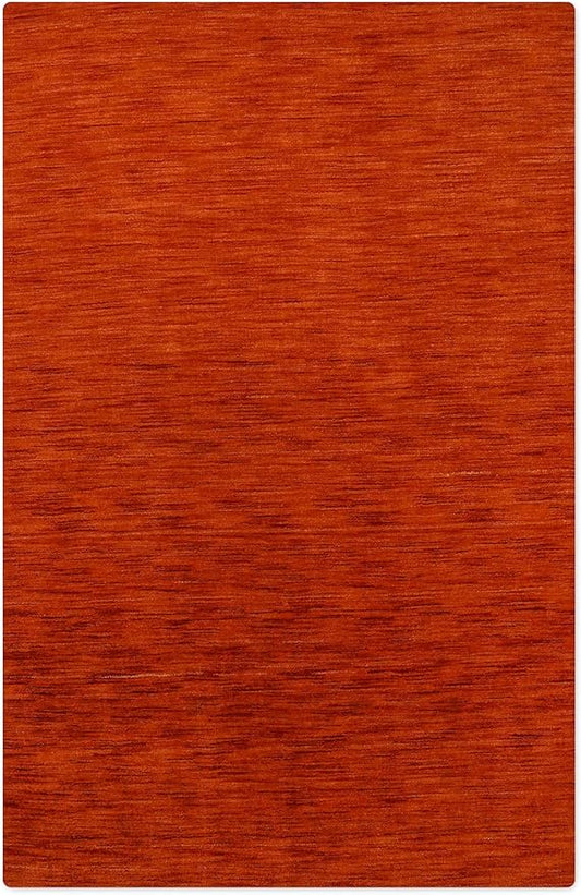Hand Knotted Loom Wool ECO-Friendly Area Rugs - 5'x8', Rectangle, Light Red Color, Solid Plain Design, High Pile Handmade Anti Skid Area Rugs for Living Room, Bed Room (L00111)