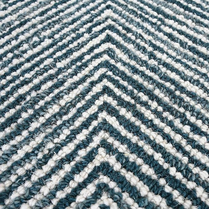Modern Herringbone Chevron Collection Handcrafted Wool Area Rug - Durable, Zigzag Pattern, for High Traffic, Contemporary Design for Living Room, Bedroom, Dining Room Decor (Denim Blue, 7' x 7' sq)