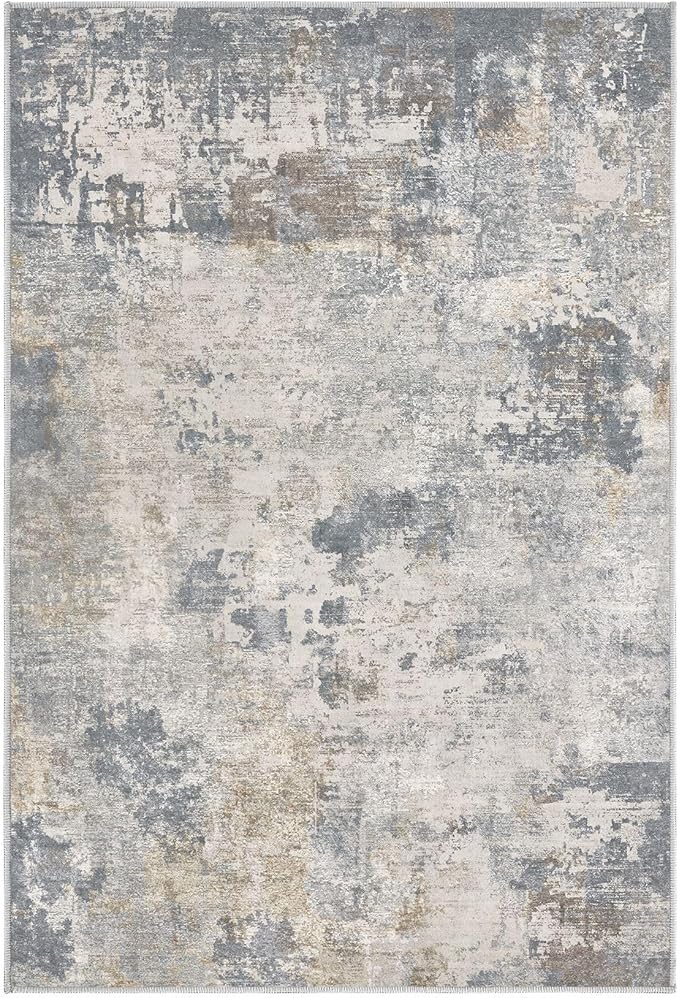 2x3 Entryway Area Rug: Washable Neutral Modern Abstract Small Rug - Non-Slip Low Pile Throw Indoor Carpet for Entrance Kitchen Front Door Mat Bathroom Entry Kids Room - Blue Grey