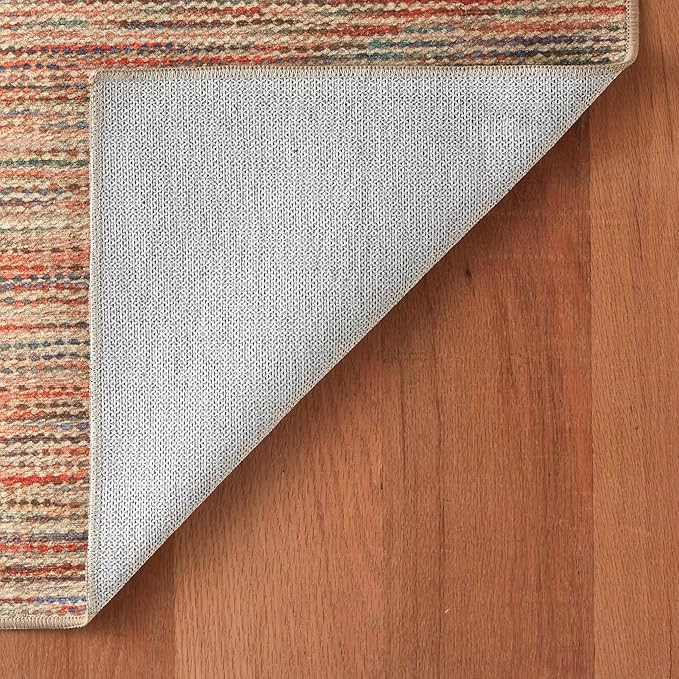 Dash & Albert Clay Natural Machine Washable Rug, 7.5 X 9.5 Feet, Multicolored Stripe Pattern