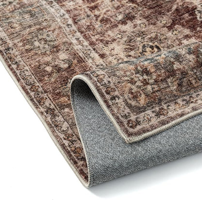 2x3 Washable Area Rug for Entryway Rust Vintage Non-Slip Low Pile Distressed Rustic Carpet Lightweight Vacuumable Inoor Door Mat Soft Small Throw Rug for Entrance Bathroom