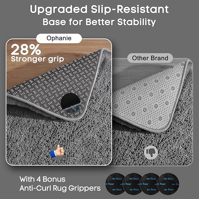 Ophanie 2x8 Runner Rug for Hallway, Upgrade Non-Slip Fluffy Soft Bedside Rugs, Bedroom Living Room Grey Shaggy Gray Carpet for Kids Girls Boys Dorm Nursery Home Decor Aesthetic