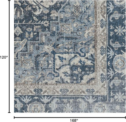 RUGGABLE Washable Area Rug – Kamran Admiral Blue 10x14, Stain-Resistant, Non-Slip – Large Machine Washable Rugs for Living Room, Bedroom, Hallway, Entryway & Office–with Cushioned Pad