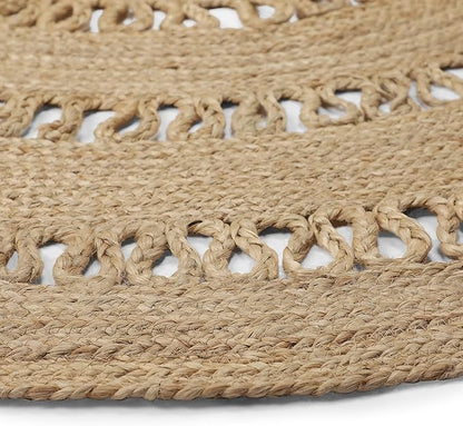 REDEARTH · Round Area Rug - 6 Feet Braided Scalloped Earthy Trails Jute Rug- Artisan Made Boho Jute Patterned Rugs for Bedroom, Kitchen, Living Room, Farmhouse, Aesthetic, Handmade Vintage Décor