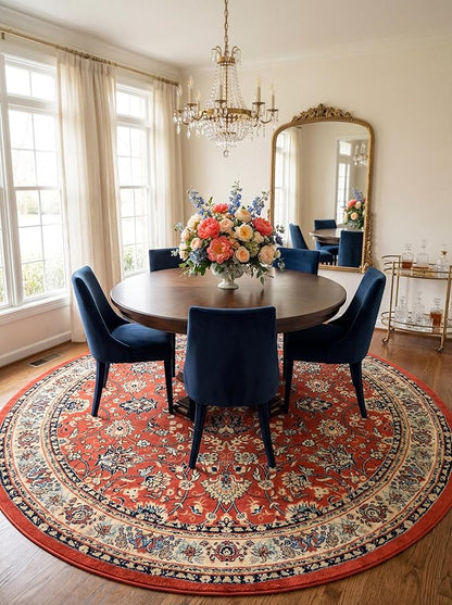 Rugs.com Yasmin Collection Rug – 8 Ft Round Terracotta Medium Rug Perfect for Kitchens, Dining Rooms