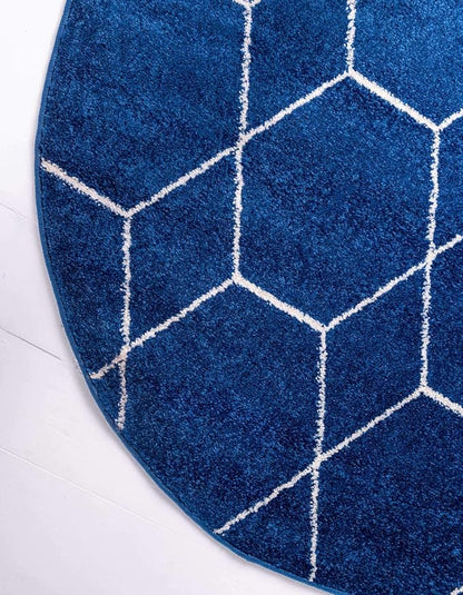 Unique Loom Trellis Frieze Collection Area Rug - Geometric (7' Round, Navy Blue/ Ivory)