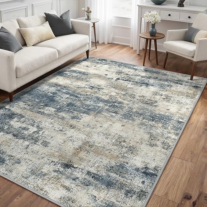 GENIMO 4x6 Rug for Entryway Washable Area Rug, Modern Abstract Small Rugs for Entrance Living Room, Bedroom Beside Rugs, Non-Slip Low Pile Lightweight Soft Carpet, Navy Blue
