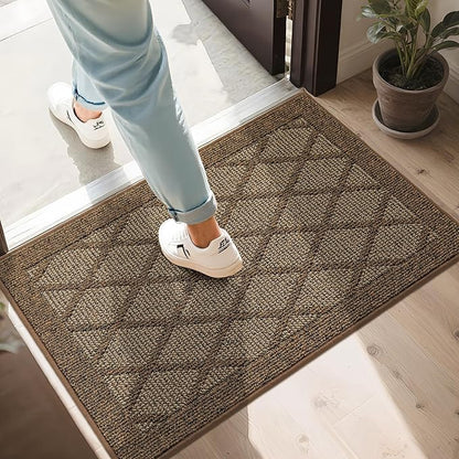 COSY HOMEER Non-Slip Door Mat 24"x36", Entryway Rugs Low Profile Absorbent Dirt Trapper Doormat for Front Entrance, Washable Polypropylene Entry Mat (Brown)