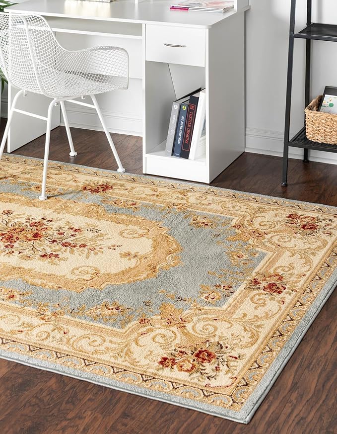 Rugs.com Chateau Collection Rug – 5' x 8' Light Blue Medium Rug Perfect for Bedrooms, Dining Rooms, Living Rooms