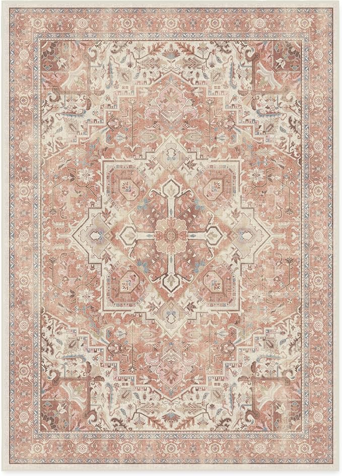 RUGGABLE Washable Area Rug – Kamran Rose Pink 10x14, Stain-Resistant, Non-Slip – Large Machine Washable Rugs for Living Room, Bedroom, Hallway, Entryway & Office–with Standard Pad