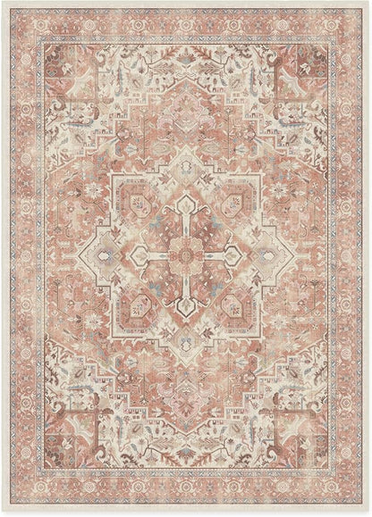 RUGGABLE Washable Area Rug – Kamran Rose Pink 10x14, Stain-Resistant, Non-Slip – Large Machine Washable Rugs for Living Room, Bedroom, Hallway, Entryway & Office–with Cushioned Pad