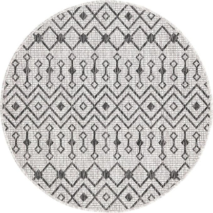 Unique Loom Outdoor Trellis Collection Area Rug - Tribal Trellis (3' 3" Round, Gray/ Black)