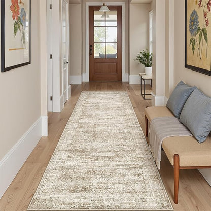Runner Rug 2'x10' Washable Non-Slip Runner Rugs for Kitchen Bathroom Laundry Room Brown Vintage Floor Carpet Runners for Hallway Entryway