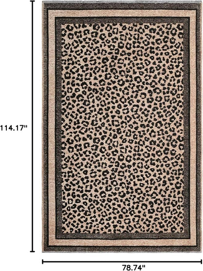 Alfa Rich 7x10 Leopard Beige Black Washable Area Rugs for Living Room Bedroom Kitchen Cotton Rug