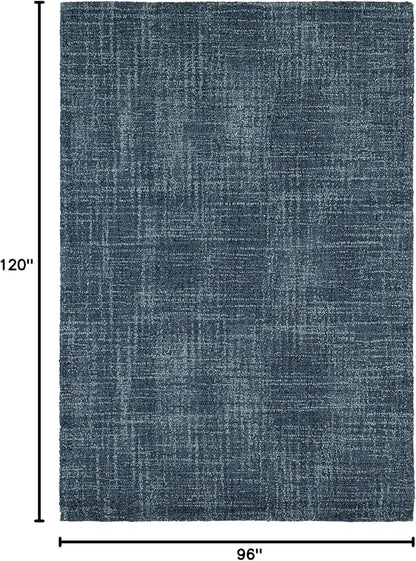 Dash and Albert Crosshatch Denim Hand Micro Hooked Wool Rug, 7.5 X 9.5 Feet, Blue Solid Pattern - Premium Luxury Hotel Quality Soft Breathable Hypoallergenic Machine Washable Easy Care All Season