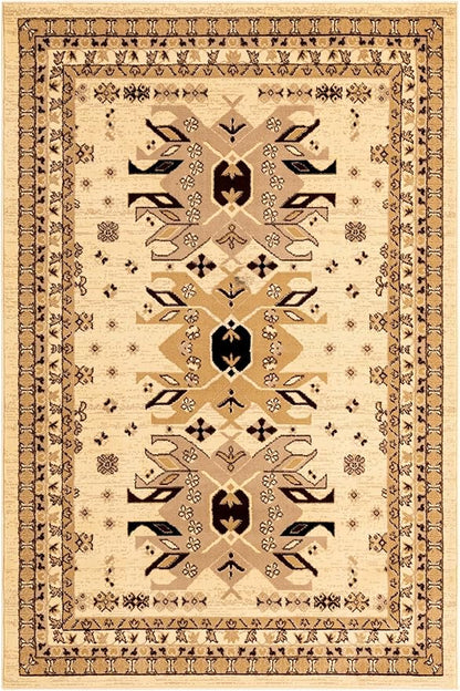 Unique Loom Taftan Collection Border Geometric Tribal Inspired Design Area Rug (5' 0 x 8' 0 Rectangular, Ivory/ Tan)