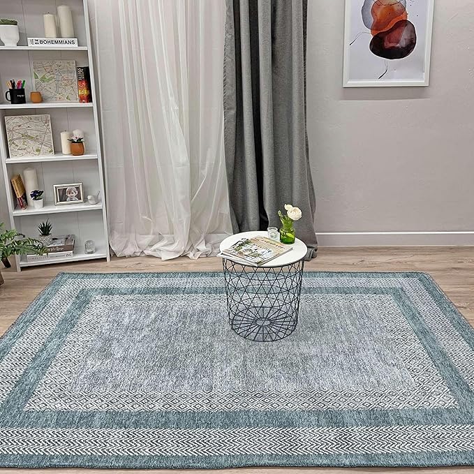 Alfa Rich 4x6 Light Blue Washable Area Rugs for Living Room Bedroom Kitchen Dining Cotton Decor Rug