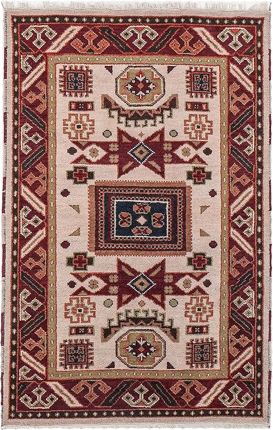 Hand Knotted Wool & Silk ECO-Friendly Oriental Area Rugs - 10'x13', Rectangle Shape, Cream Burgundy Color, Classic Oriental Traditional, Medium Pile Handmade Area Rugs (AF0102)