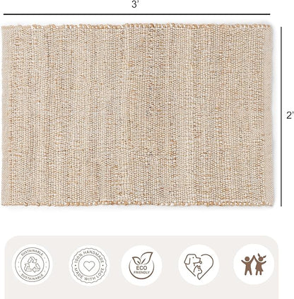 REDEARTH · Jute Cotton Area Rug - 2'x3' Rectangular Rug, Sustainable Handwoven, Non-Shedding, Soft & Durable – Reversible, Neutral Tones for Home Décor in Living Room, Dining Room, Bedroom, Set of 2