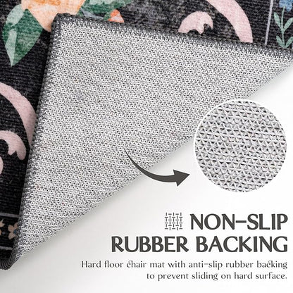 Black Rug Bow Floral Rug 3x5, Washable Boho Area Rugs Non Slip Low Pile Carpet for Girls Room Bedroom, Bedside, Kitchen, Entryway, Kids Room, Soft Ultra-Thin Indoor Elegant Rugs