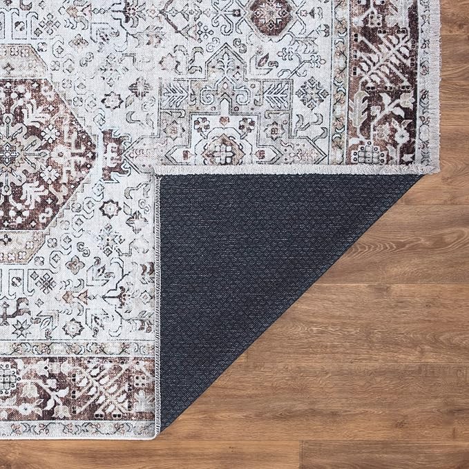 Bloom Rugs Caria Washable Non-Slip 9x12 Rug - Beige/Brown Traditional Area Rug for Living Room, Bedroom, Dining Room, and Kitchen - Exact Size: 9' x 12'