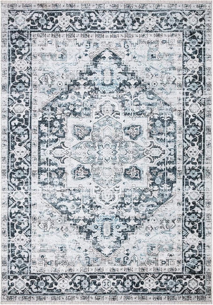 Bloom Rugs Caria Washable Non-Slip 9x12 Rug - Denim Blue Traditional Area Rug for Living Room, Bedroom, Dining Room, and Kitchen - Exact Size: 9' x 12'