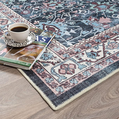 Fame Rugs Turkish Rug. Washable Vintage Oriental Antique Inspired Traditional Doormat Small Modern Area Rugs Luxury Entryway Entry Bedroom Bathroom Kitchen (409CN, 4'9 x 6'9)