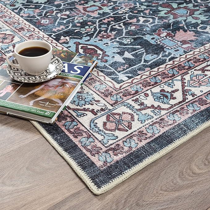 Fame Rugs Turkish Rug. Washable Vintage Oriental Antique Inspired Traditional Doormat Small Modern Area Rugs Luxury Entryway Entry Bedroom Bathroom Kitchen (409CN, 2'5 x 5')