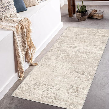 Art&Tuft Non-Slip Runner Rug - 3x5 Runner Rug Washable Low-Pile Rugs Runners, Soft Distressed Carpet Runner for Bedroom Bathroom Kitchen Laundry Living Room, Beige