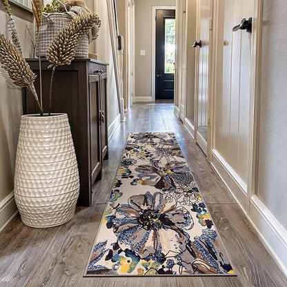Rugshop Cream Bright Flowers Non Slip Non-Shedding Runner Rug for Hallway, Kitchen and Entryway, 2'7" x 6'