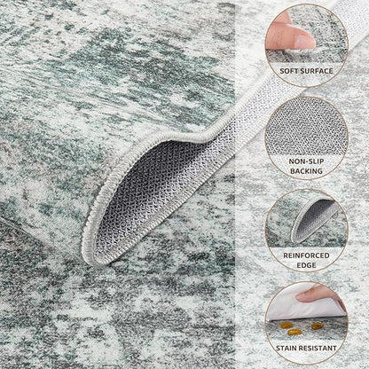 10x14 Area Rug Living Room Rugs - Washable Neutral Modern Abstract Soft Thin Large Rug Indoor Floor No Slip Rug Carpet for Bedroom Under Dining Table Home Office Decor - Green/Grey