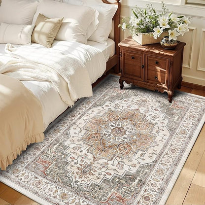 4x6 Area Rug for Bedroom Machine Washable Low Pile Vintage Distressed Rugs Stain Resistant Faux Wool Rug Ultra Soft Non-Slip Area Rugs for Living Room, Playroom, Kitchen,Home Office