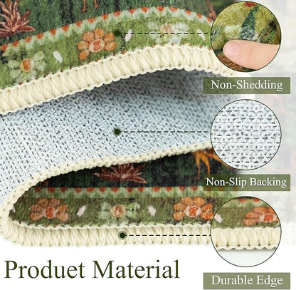 Door Mat Entryway Rug 2x3, Machine Washable Non-Slip Small Area Rug, Boho Floral Low Pile Throw Rugs for Entrance, Front Door, Entry, Kitchen, Kids Room（Green）