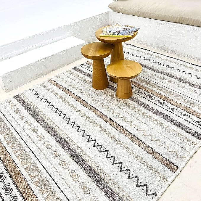 Alfa Rich 3x10 Beige Gray Washable Area Rugs for Living Room Hallway Kitchen Cotton Decor Runner