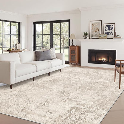 Art&Tuft Washable Rugs 5x7, Abstract Area Rugs for Living Room - Non Slip and Low Pile Soft Thin 5x7 Rug for Bedroom, Dining Room, Kitchen, Office, Beige