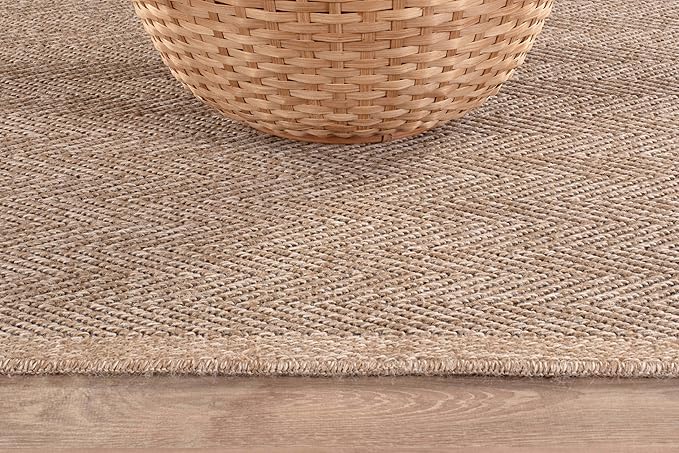 CAMILSON Easy Jute Rug 10x14, Indoor Outdoor Natural Color Fiber Area Rugs for Living Room Patio and Kitchen Rug Herringbone Woven Design Easy-Cleaning Washable Outside Carpet Alfombras 10 x 14