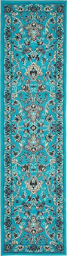 Unique Loom Sialk Hill Collection Area Rug - Washington (2' 2" x 8' 2" Runner Turquoise/Black)