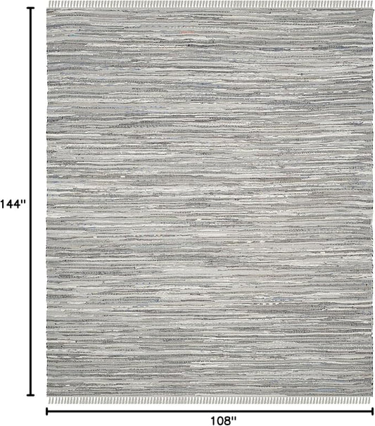 SAFAVIEH Rag Rug Collection Area Rug - 9' x 12', Grey, Handmade Boho Stripe Cotton, Ideal for High Traffic Areas in Living Room, Bedroom (RAR121A)