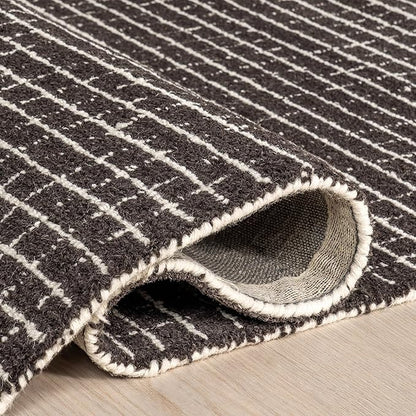 Rugs USA 5x8 Melrose Checked Wool Indoor Area Rug, Contemporary Farmhouse Charcoal/Ivory for Living Room, Bedroom, Office, Entryway, Hallway