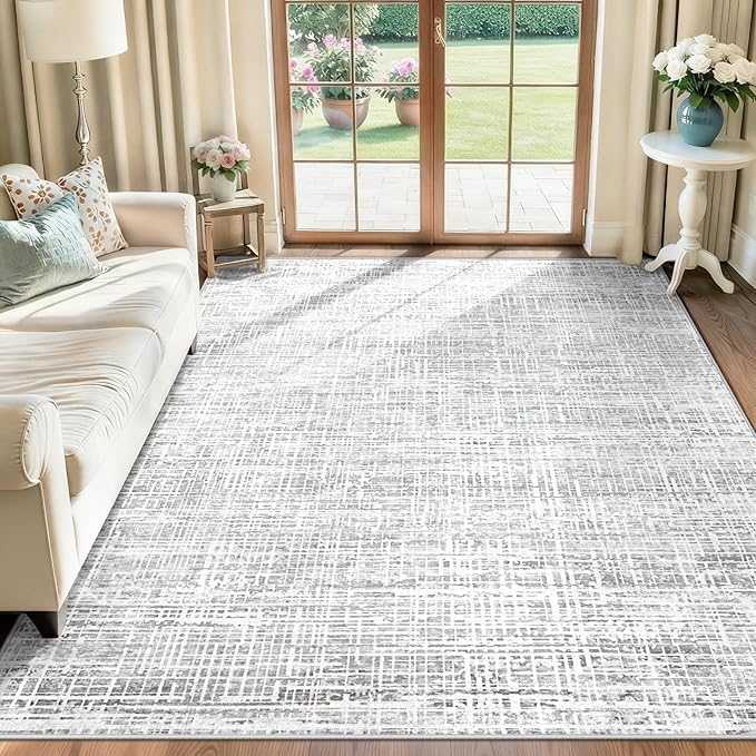 5x7 Area Rugs for Living Room, Washable Large Area Rug Neutral Modern Abstract Bedroom Rug Soft Non Slip Low Pile Stain Resistant Indoor Carpet for Nursery Kids Dining Room Office(Grey, 5'x7')