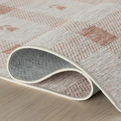 Dash & Albert Zale Peach Machine Washable Rug, 7.5 X 9.5 Feet, Oranges/White Plaid Pattern