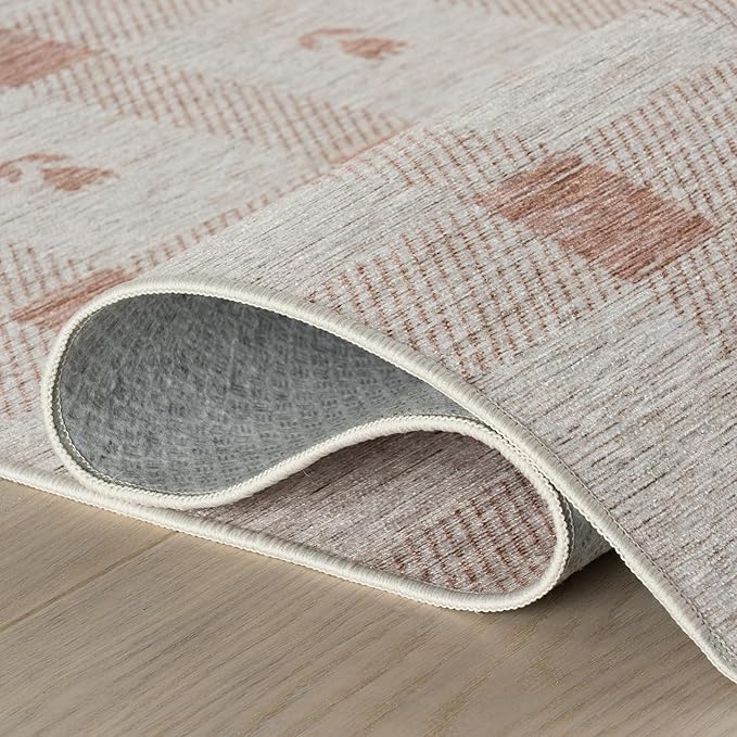 Dash & Albert Zale Peach Machine Washable Rug, 5 X 8 Feet, Oranges/White Plaid Pattern