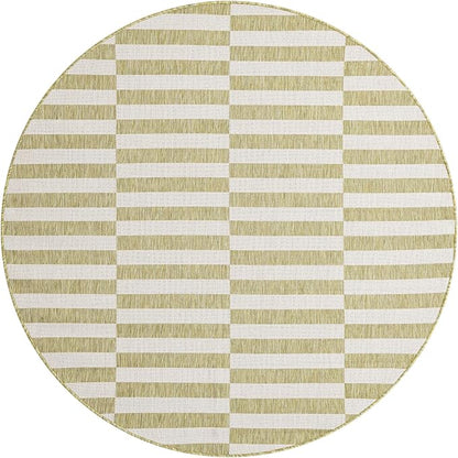 Unique Loom Outdoor Striped Collection Area Rug - Striped (6' 1" Round Green/Ivory)