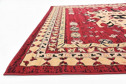 Unique Loom Taftan Collection Border Geometric Tribal Inspired Design Area Rug (8' 0 x 8' 0 Square, Red/ Gold)