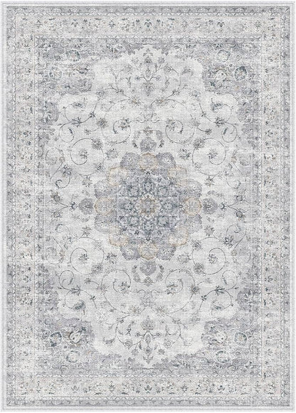 HUGEAR Machine Washable Area Rugs 10x14 Vintage Blue Large Living Room Bedroom Rug Neutral Style Non Slip Stain Resistant Low Pile Throw Carpet for Home Retro Aesthetic Modern Decor