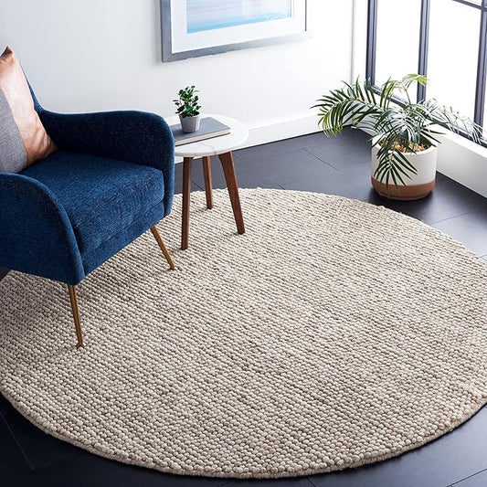 SAFAVIEH Natura Collection Area Rug - 12' Round, Beige, Handmade Wool Blend, Textured Design, Ideal for Living Room, Bedroom, Dining Space (NAT620B)