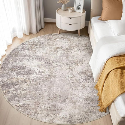 6ft Round Area Rug Living Room Rugs - 6x6 Washable Large Soft Indoor Neutral Modern Abstract Low Pile Rug Carpet for Bedroom Dining Room Farmhouse Home Office - Brown